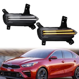 KEEGTBOX Switchback White/Amber LED DRL Front Fog Lamp Daytime Running Light Sequential Flash Turn Signal Feature Compatible with KIA Forte Sedan 2019 2020 2021 Accessories