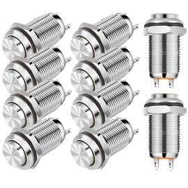 Momentary Waterproof Push Button (High Head)) Silver Stainless Steel Push Button Switch 0.5 inch (12 mm) 2A 12V/24V/125V/250V Set of 10