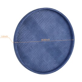 HofferRuffer Round Serving Tray 20'', Elegant Faux Leather Circle Ottoman Table Tray, Serve Tea Coffee Breakfast in Bedroom Living Room Kitchen (Blue, 20")