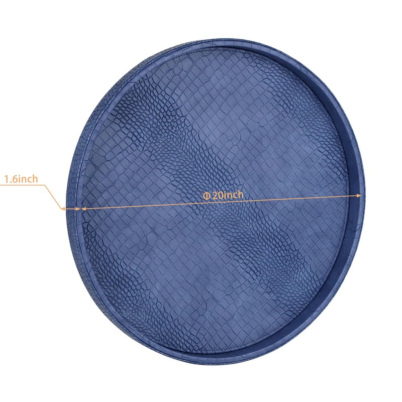 HofferRuffer Round Serving Tray 20'', Elegant Faux Leather Circle Ottoman