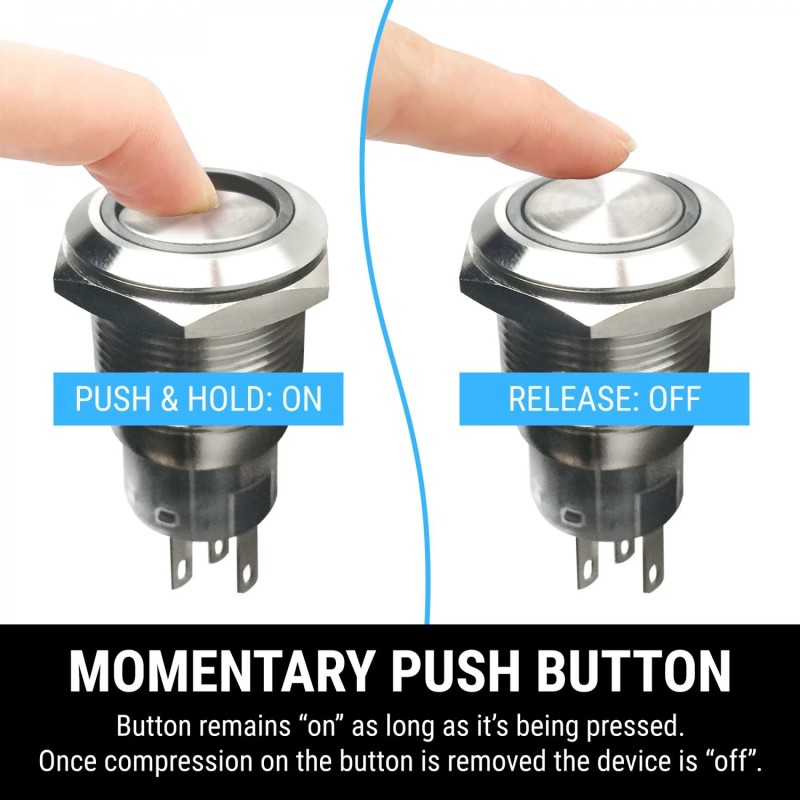 AutoLöc Power Accessories 19mm Billet 12V Momentary Push Button Switch