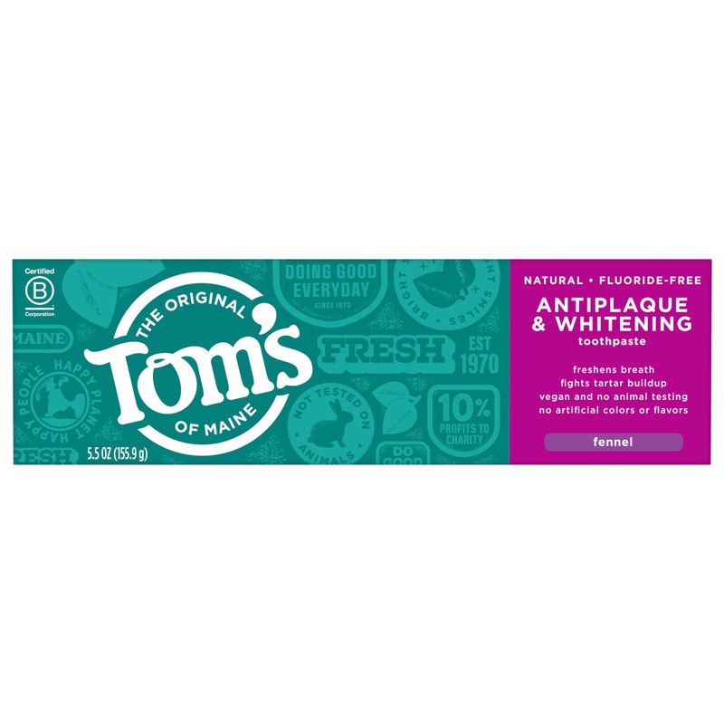 Tom's of Maine Fluoride-Free Antiplaque & Whitening Natural Toothpaste, Fennel,