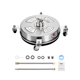 VEVOR 14" Pressure Washer Surface Cleaner, Stainless Steel Pressure Washer Attachments with 4 Wheels, 4000 Max PSI, 1/4 Quick Connector, 2 Spray Nozzles, 2 Extended Wands for Concrete, Patio, Deck