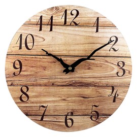 Plumeet Small Wall Clock, 10'' Frameless Wooden Wall Clocks with Silent Quartz Movement, Rustic Country Village Walnut Clocks Decorative for Kitchen Bedroom Living Room, Brown