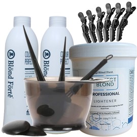 1.1 Pound Tub Premium White Toner Dye Hair Bleach Powder Lightener + 13.5 OZ 9% 40 Vol Developer +More (Blue Lightening Powder)