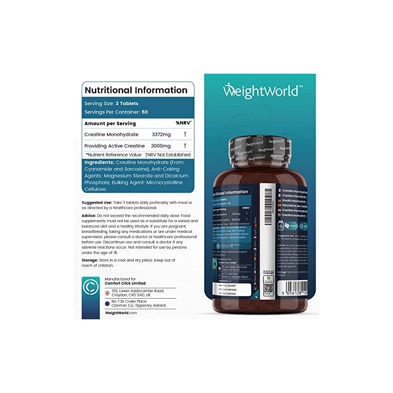 Creatine Monohydrate Tablets 3000mg - 180 Creatine Tablets - Gym