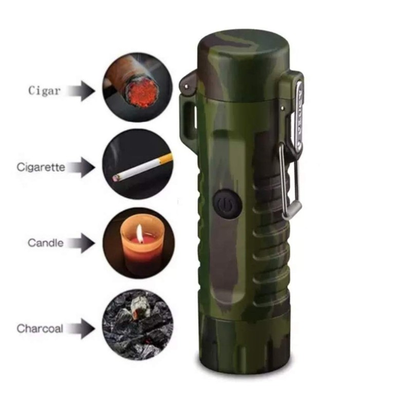 Waterproof, Dual Arc Plasma Lighter Flashlight Combo (Camo)