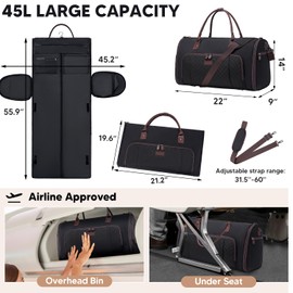 Convertible Garment Bags for Travel, Carry On Garment Duffle Bags for Women, 2 in 1 Travel Suit Bag with Shoes Compartment & Detachable Shoulder Strap