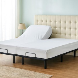 Cottington Lane Split Head Flex King Fitted Sheet for Adjustable Beds, Premium Hotel Quality Brushed Microfiber 34" Half Split 16 Inch Deep Pocket Bottom Sheet, Ultra Soft, Breathable, White