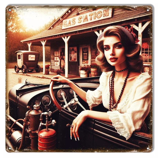 Handmade Pin Up at Gas Station old English sign 12x12