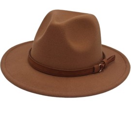 Faringoto Fedora Hat for Women Wool Felt Vintage Style Church Hat Unisex Wide Brim, khaki