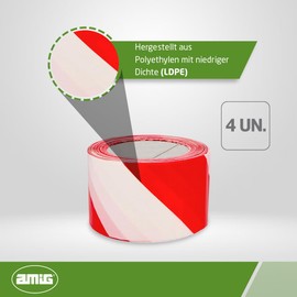 Amig Amig - Absperrband | Hergestellt aus Niederdruck-Polyethylen LDPE | Ma?e: 500 m L?nge x 70 mm Breite | Signalband zur Abgrenzung von Sicherheitsbereichen | Farbe: Rot und Wei?