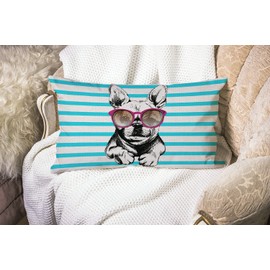 Smooffly Dog Decorative Pillow Cover, French Bulldog Wearing The Sunglasses Lumbar Pillow Cover Modern Farmhouse Cushion Case Home Decor for Living Room Patio Sofa Couch Chair 12 x 20 Inch