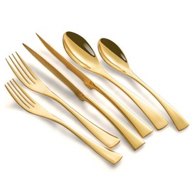 Joincook 24 Pieces Gold Silverware Set with Steak Knives Service for 4,Modern 18/10 Stainless Steel Flatware Cutlery Set,Utensil Set for Home Restaurant Hotel,Mirror Polished,Dishwasher Safe