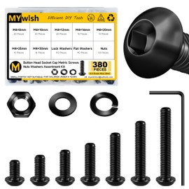 380Pcs M4 Screw Nuts and Bolts Assortment Kit, Grade 10.9 Alloy Steel Button Head Socket Cap Metric Screws Bolts, Spring & Flat Lock Washers/Nuts/Hex Wrenches, M4 x 8/10/12/16/20/25/30mm