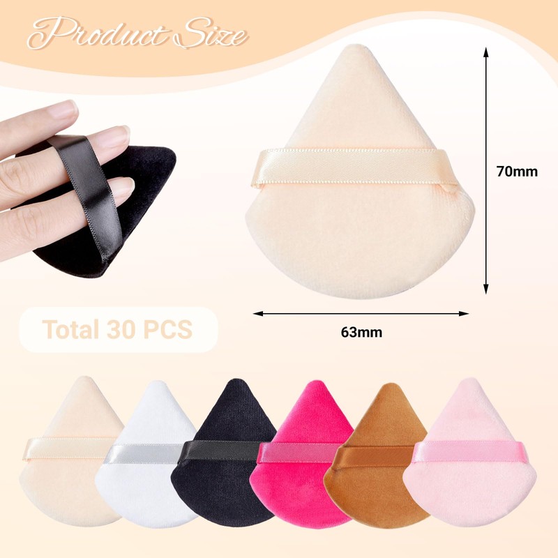 AstraGlam Triangular Powder Puff Set, 30 Pieces, Soft Crystal Velvet