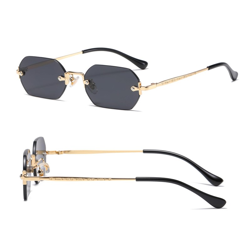 RUNHUIS Retro Rimless Rectangular Sunglasses for Women Men Vintage Hexagon