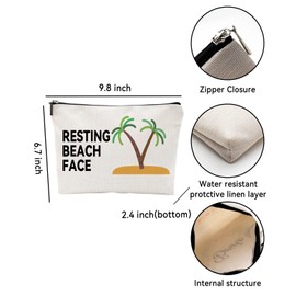 ZUYUROU Funny Makeup Bag for Women, “Resting Beach Face Cosmetic Pouch – Tropical Travel Bag for Beach Lovers, Summer Vacation Gifts for Girls, Friends, and Coworkers