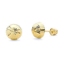 14k Yellow Gold 7.5mm Half Ball Diamond Cut Stud Earrings with Screw Back