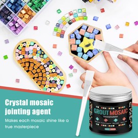 WANJAO 200g Mosaic Grout for Crafts, Glitter Grout Sanded Grouting for Mosaic Tiles with Scraper Strong Waterproof Easy to Apply for Handmade Grouting and DIY Craft Projects Transparent crystal Sanded