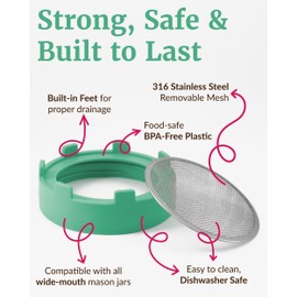 Elementi Sprouting Jar Kit for Wide Mouth Mason Jars, Set of 2 Sprouting Lids for Organic Sprouts, Alfalfa & Mung Bean Sprouts Grow Kit, 316 Stainless Steel Mesh Screen Lid (Yellow)