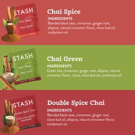 Stash Tea Chai Tea Variety Pack Sampler Assortment - Caffeinated, Non-GMO Project Verified Premium Tea with No Artificial Ingredients, 18-20 Count (Pack of 6)