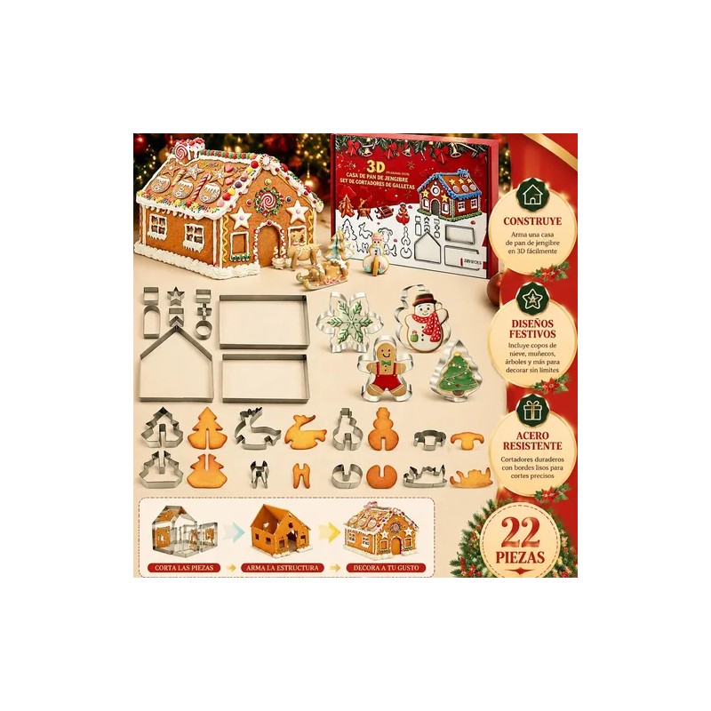 22 Cortadores De Galletas Navidad Acero Inoxidable 3d Niños