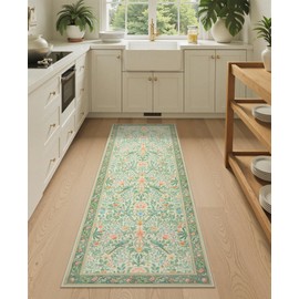 Beeiva Botanical Bird Carpet Runners for Hallway 6ft, Sage Green Kitchen Runner Rugs Non Skid Washable Ultra Thin, Soft Vintage 2x6 Rug for Entryway Bedroom Laundry Room, Sage Green