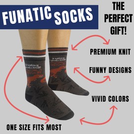 FUNATIC If History Repeats Itself I'm Getting a Dinosaur Crew Socks for Men Women | Fun Dino Gift Idea with Saying | Crazy T-Rex Picture Present | Best Evolution Apparel Accessories | Cool Accessory