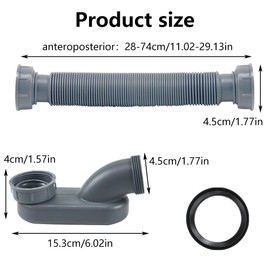 Bathtub Drains Flexible Drain Pipe Bathtub Shower Water Hose Plumbing Flat P Trap Freestanding Tub Drain for Bathtub (Grey)