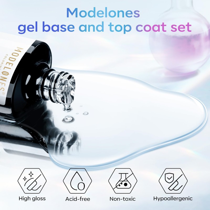 Modelones Gel Top & Base Coat Set, 15ml 2025 Upgrade,