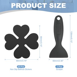 PATIKIL 20 Pcs Non Slip Bathtub Stickers, Anti Slip Shower Stickers with Scraper Bathroom Shower Floor Decals Four Leaf Shape Cute Treads Tubs, Black