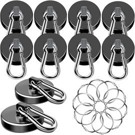 MIKEDE Strong Magnetic Hooks, 150LB Neodymium Black Magnets Heavy Duty with Swivel Carabiner Hook, Magnets with Hooks for Locker, Kitchen, Cruise Cabin, Office - 10 Pack