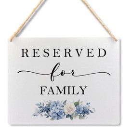 Ryeolo Reserved Seating Signs - Reserved Sign for Family Wooden Hanging Signs for Wedding Chairs, Wedding Decorations for Reception, 10.2x7.8 Inches (Blue Floral)