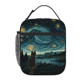 DEKIFNHG Black Cat Starry Night Insulated Lunch Box Portable Lunch Bag with Detachable Handle,Reusable Lunchbox for Boys Girls Men Women