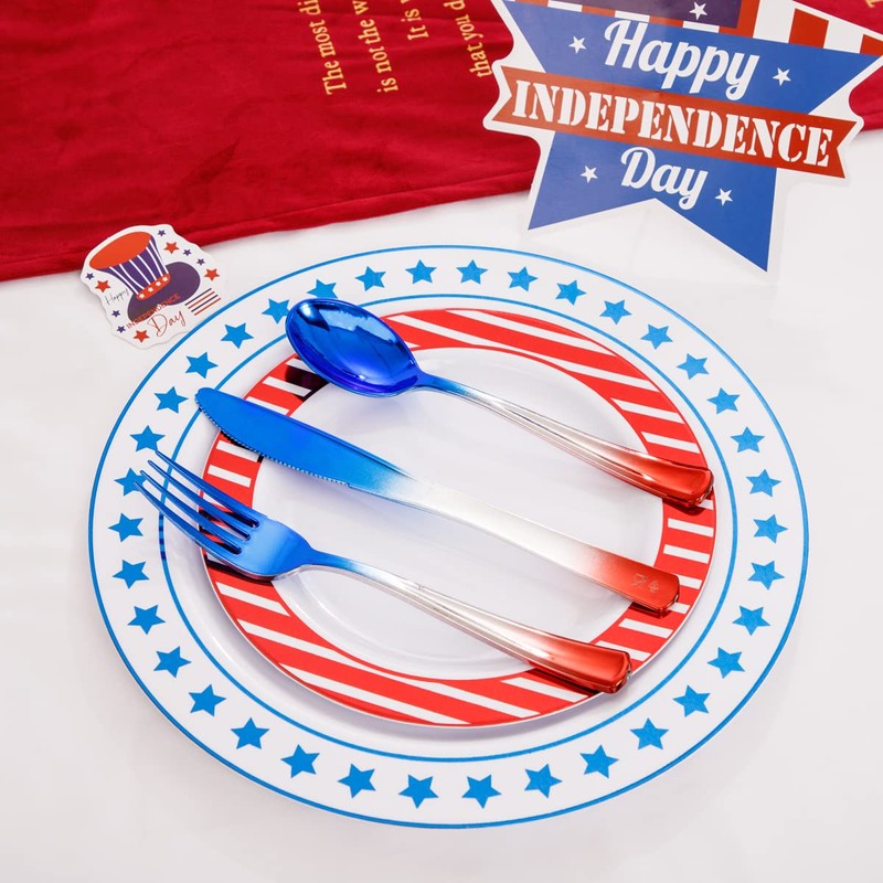 THALIA 180pcs 4th of July Plastic Plates - Red White
