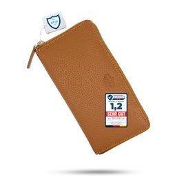 Baur Women's Genuine Leather Wallet with RFID Protection, Large Wallet, Many Card Slots, Wallet with All-Round Zip, Women's Wallets, Cognac, Classic