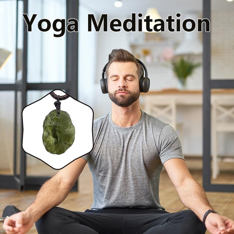 BOLFFU Moldavite Crystal Necklace,Raw Czech Meteorite Tektite Stone Healing Crystal