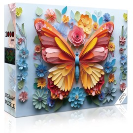 1000 Piece Puzzle for Adults Butterfly Noctilucous Jigsaw Puzzles - Challenging 3D Puzzles Stunning Flower Art Wall Decor, Gift for Adult Puzzle Lovers (27.5x19.6 Inch)