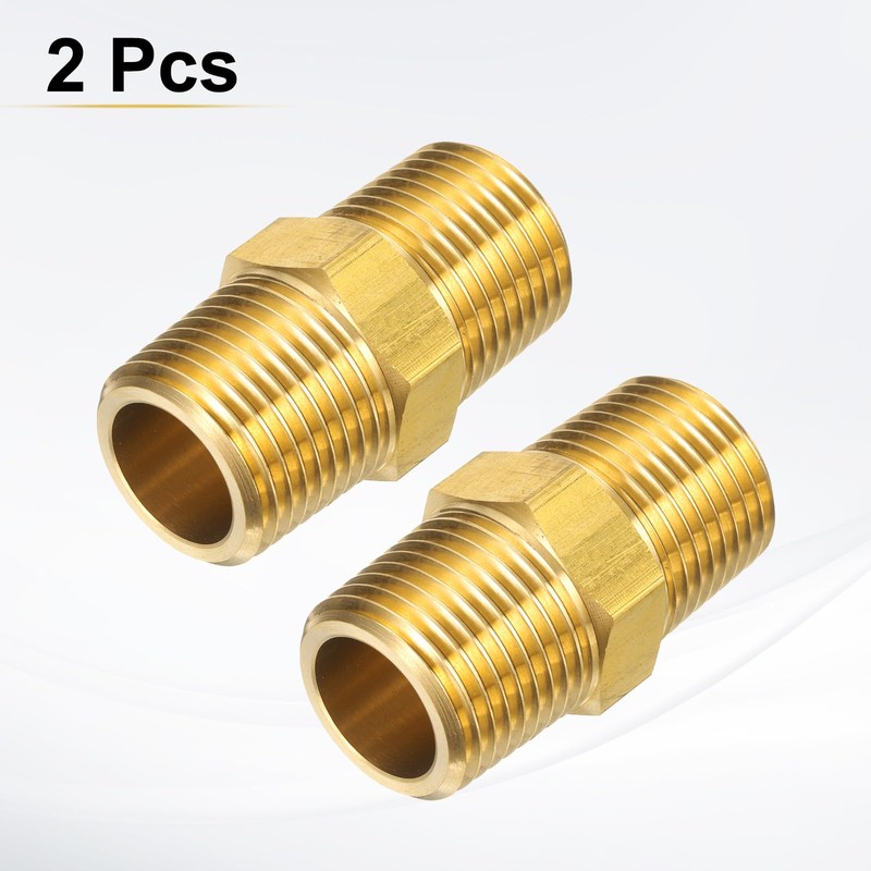 sourcing map 2pcs Brass Pipe Fitting 1/2" NPT x 1/2"