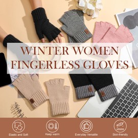 Fingerless Gloves for Women - Winter Fingerless Gloves Warm Alpaca Wool Stretch Knit Cold Weather Adult Half Finger Glove for Driving