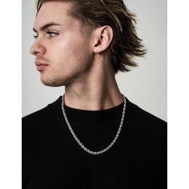 ASDULL 925 Sterling Silver Clasp 5mm Silver Rope Chain Necklace for Men Silver Link Chain for Women 16 Inches