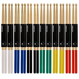 Suwimut 12 Pairs Drum Sticks with Non-Slip Rubber Handle, Classic 5A Maple Wood Tip Drumsticks for Beginners, Musical Instrument Percussion Accessories, 6 Colors