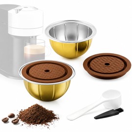 G1 80ml Aluminum Reusable Coffee Pods, 2-Pack with 2 Brown Silicone Lids, Scoop and Brush, Refillable Starter Kit for Home Coffee Drinkers