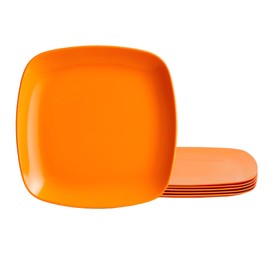 TP 10.5" Melamine Square Dinner Plates, 6-piece Plate Set Unbreakable Serving Dishes for Indoors and Outdoors, Unbreakable Dinner Service for 6 (Orange)