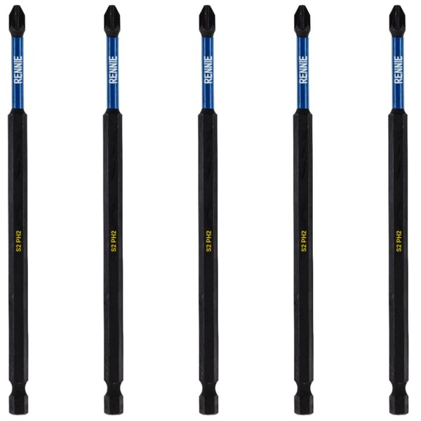 5 x Rennie Tools 150mm Long PH2 Impact Screwdriver Driver