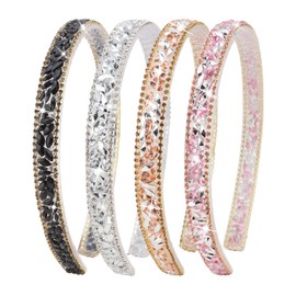 Brimekichio Rhinestone Headband Women Girls Crystal Sparkly Headbands for Women Sparkle Pink Gold Silver Black 4 Pieces
