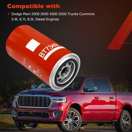 BT7349 Oil Filter Compatible with Dodge Ram 2500 3500 4500 5500 Trucks Cummins 5.9L 6.7L 8.3L Diesel Engines, Replaces 5083285AA, P550722 (6 Pack)