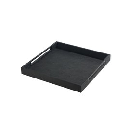 Sagala 16"x16" Serving Tray with Black Handle, Faux Shagreen Leather Square Decorative Tray for Coffee Table Modern Home Living Room (Black-Black, Square 16")