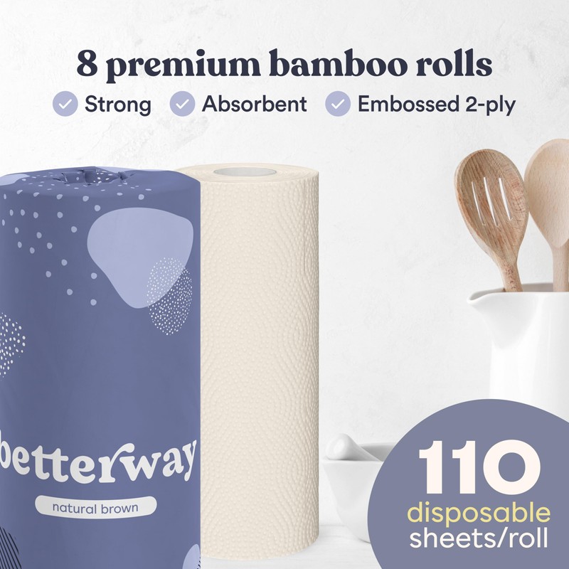 Betterway Bamboo Natural Brown Paper Towels - 8 Rolls, 2